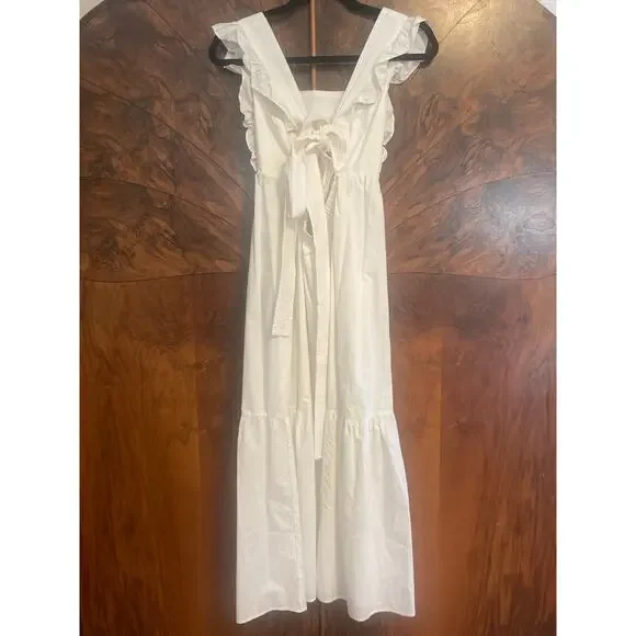 O.P.T Passion Midi Dress White Poplin Ruffle Apron Size Medium M Prairie Cottage - Picture 5 of 9